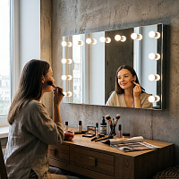 Гримерное зеркало П-образное с подсветкой лампочками LED