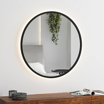 Круглое зеркало с подсветкой в черной МДФ раме